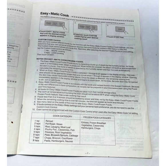 Quasar Microwave Owners Manual MQ7797BW MQ6697BW MQ6687BW MQ5587BU Vintage 1987 - Picture 3 of 6